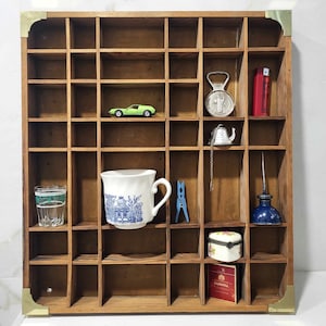 Wooden Wall Curio Display Cabinet, Large Shelf Rack, Knick knack Shelves for Figurines Spice Collectibles Vintage Wall Mounted Case
