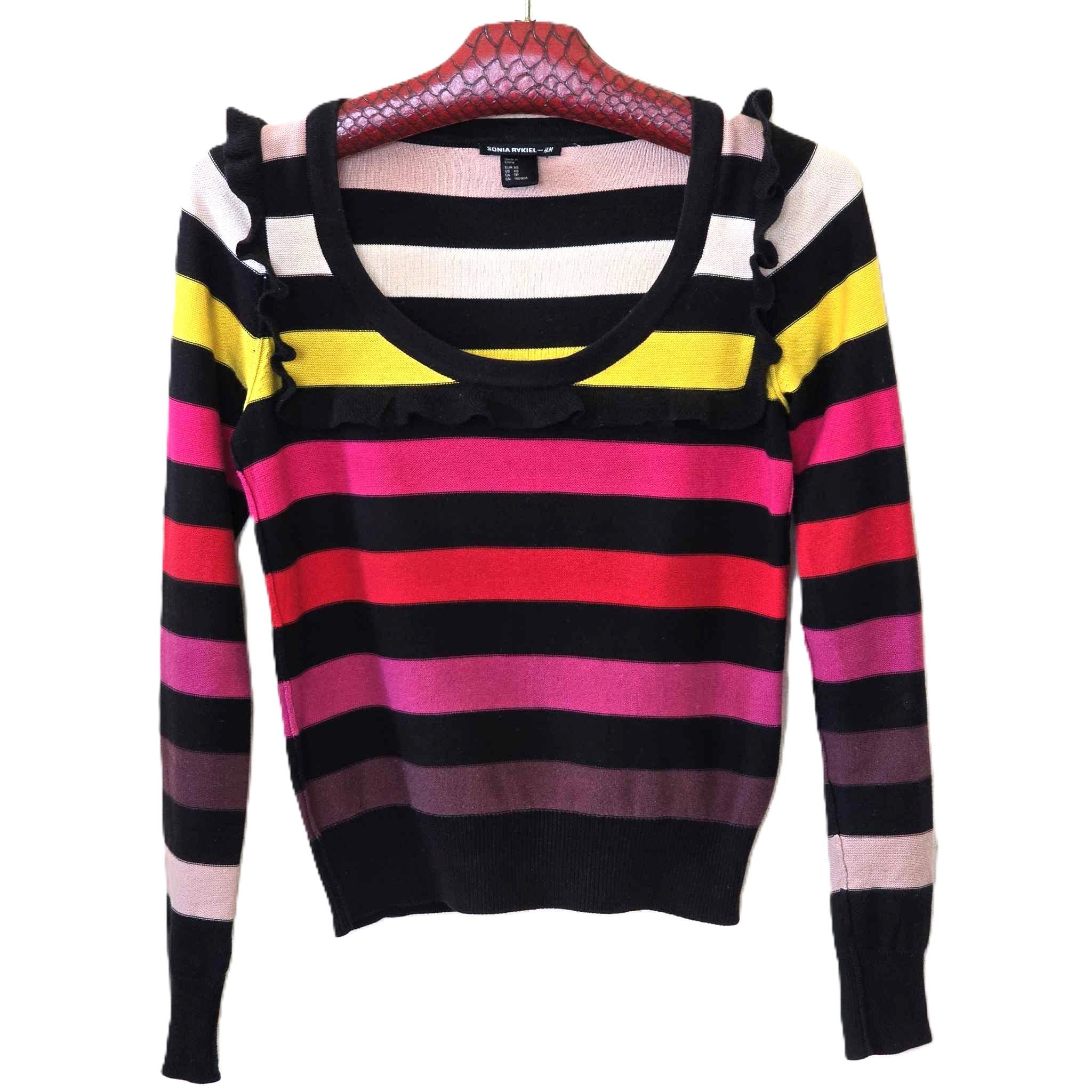 Pull Rayé Sonia Rykiel - Taille 1 (M), Bleu, Blanc, Rose, Avec Poches, Occasion Très Bon état