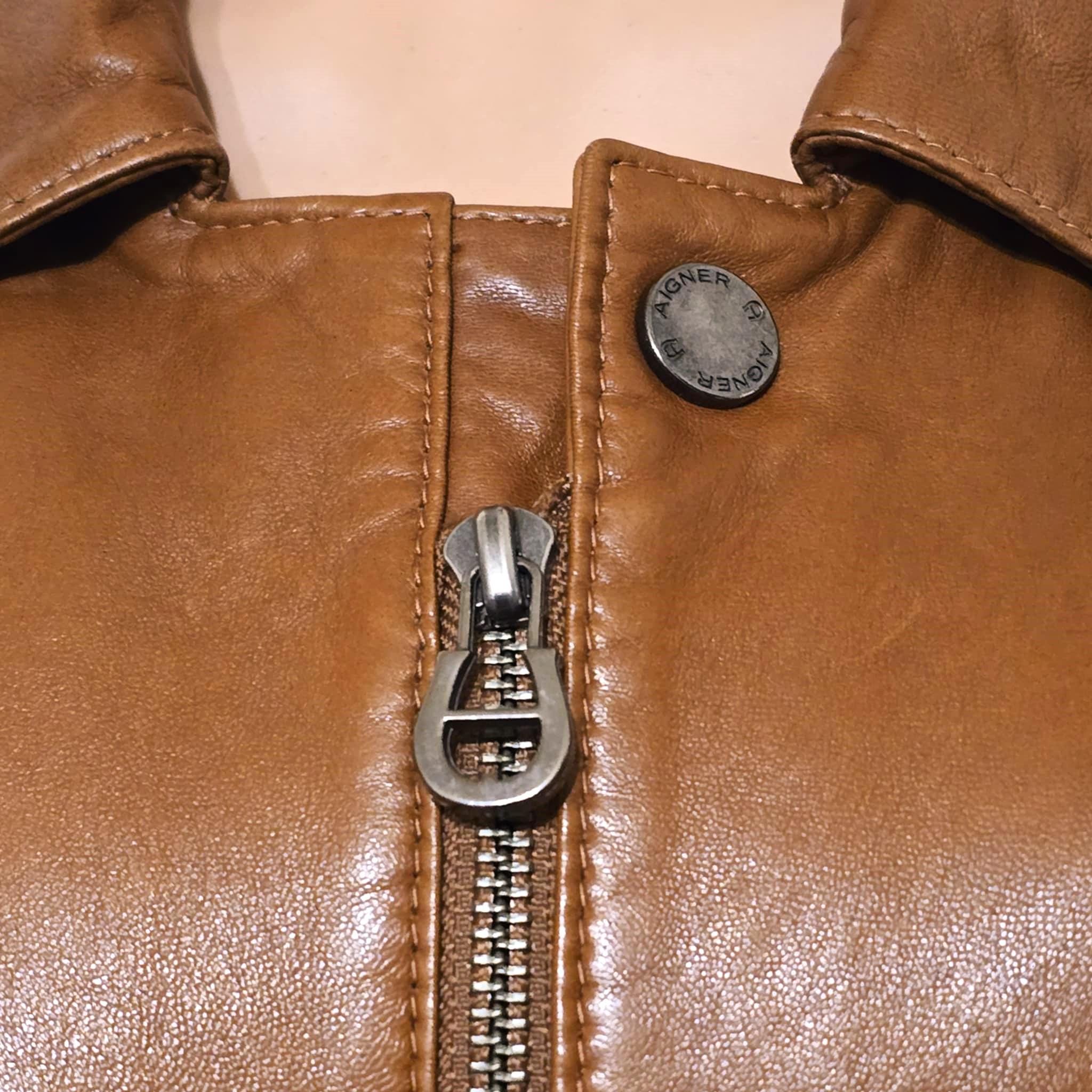 Vintage Etienne Aigner Leather Jacket Women Size L XL Cognac Brown
