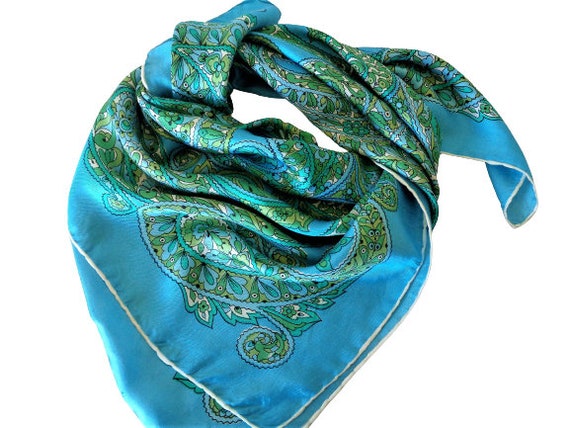 Blue Silk Scarf with Paisley Print, Baroque Head … - image 4
