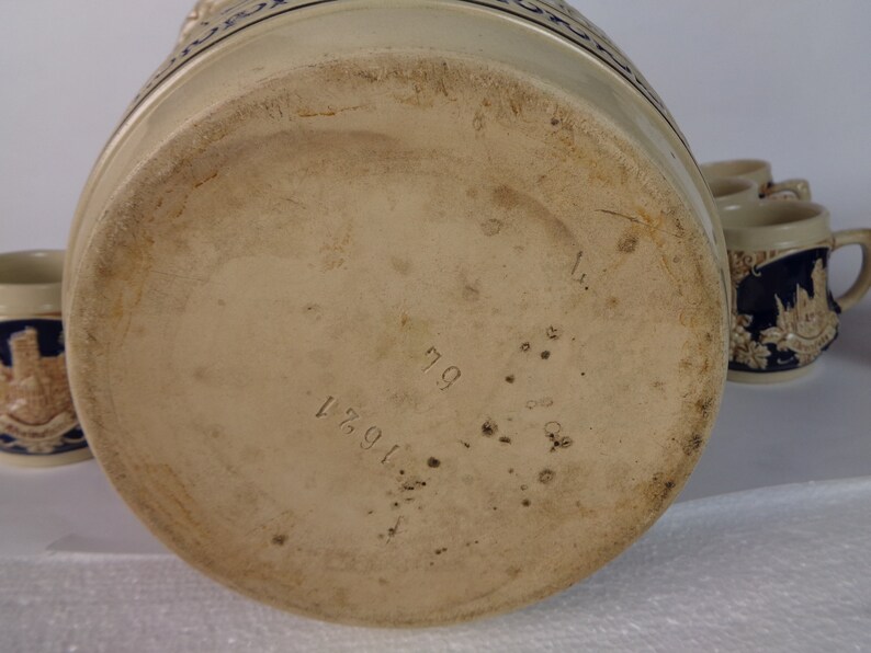 German Punch Bowl Set with 8 Cups Blue Salt Glazed Stoneware Etsy