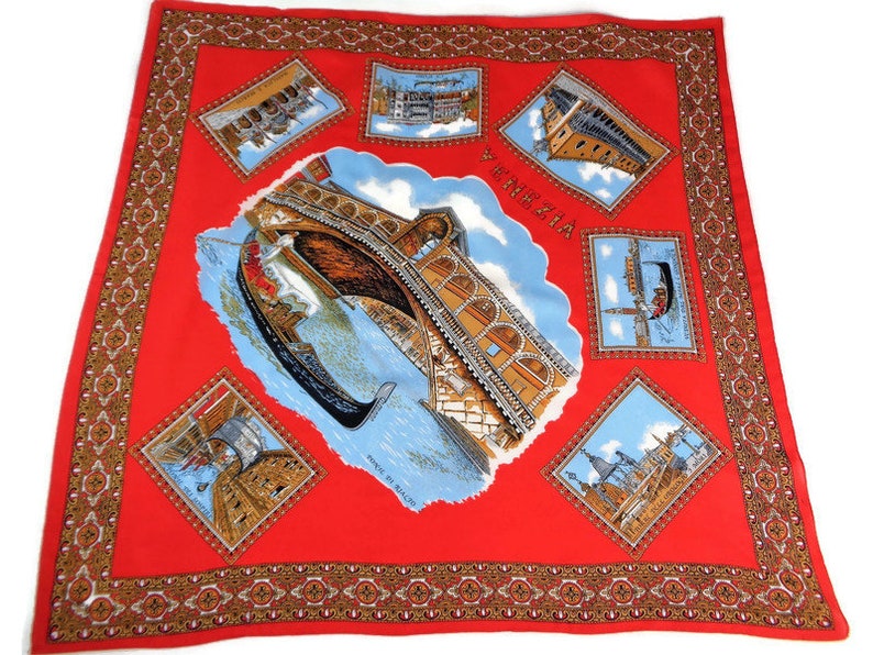 Souvenir Scarf of Venice, Souvenir of Italy, Venezia Souvenir Scarf, Travel Tourist Scarf, Red White Souvenir Scarf image 1