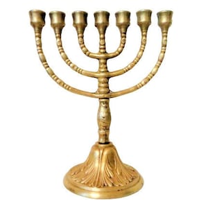 Menorah Candle Holder, Brass Jewish Candlestick Holder, 7 Branches, Israel Menorah, Jerusalem Temple