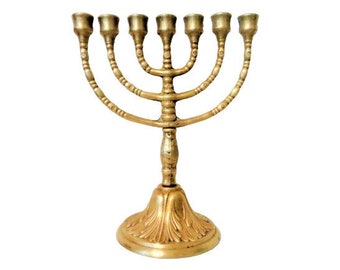 Menorah Candle Holder, Brass Jewish Candlestick Holder, 7 Branches, Israel Menorah, Jerusalem Temple