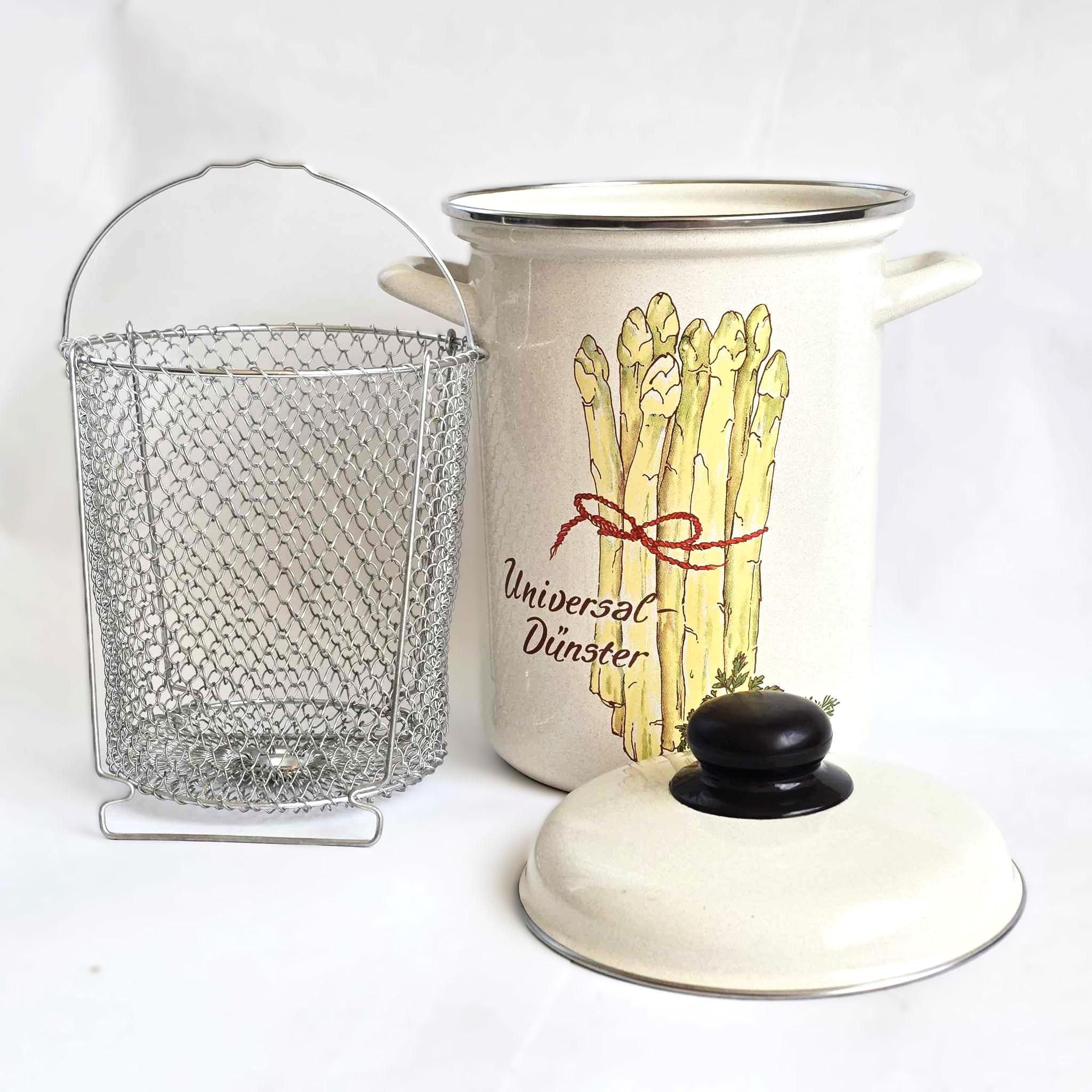 Vintage German Geithainer Enamel Cooking Pot With Steamer Basketand Lid ...