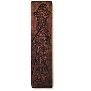 Vintage Dutch Christmas Baking Cookie Mold Woman Figure Speculaas Handcarved Wood Folk Art Wall Decor Rustic Kitchen Bakery Holiday Display