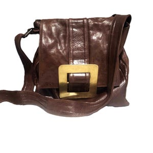 Vintage des années 90 JOCASI London sac à main en cuir marron cognac large bandoulière nombreux compartiments bandoulière cartable boucle sac à main pliable
