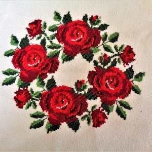 Vintage Floral Needlepoint, Square, Chair Cover, Pillow Case, Roses, Hand Embroidered, Needle Crafting
