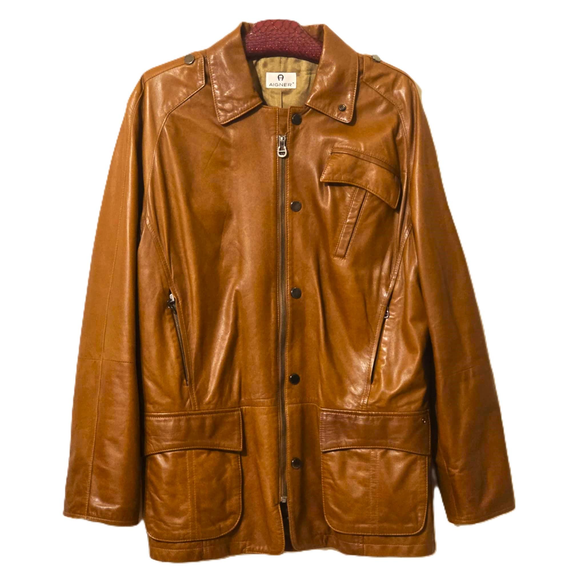 Vintage Etienne Aigner Leather Jacket Women Size L XL Cognac Brown