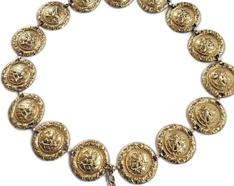 ESCADA Womens Gold Tone Medallion Chain Belt Eagle Design Gilded Metal Waist Hip Belt Vintage Boho Ladies Accessories for Dress Jeans