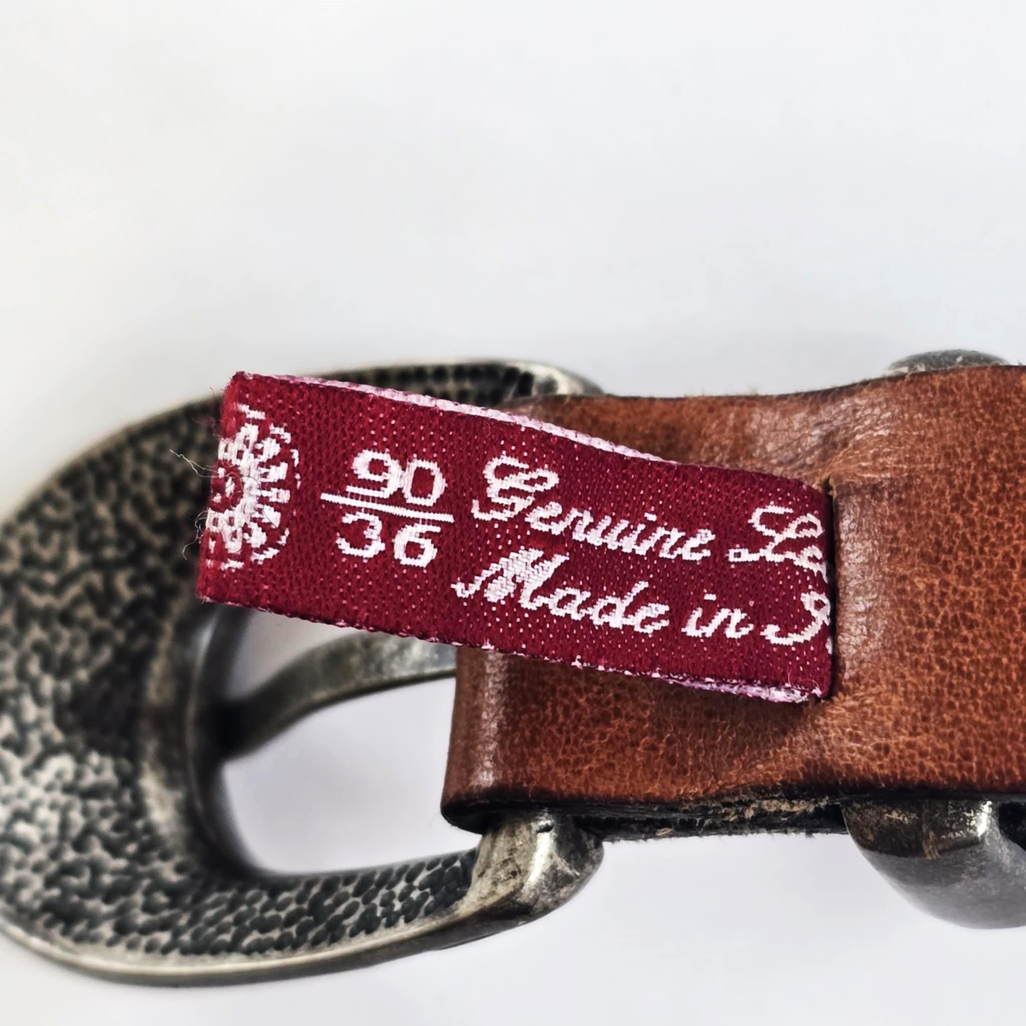 Nanny (Made‎ in Italy) Brown Studded Leather Belt with Antique Brass Buckle Nanny (Made in Italy) Brown Studded Leather Belt with  main image 2