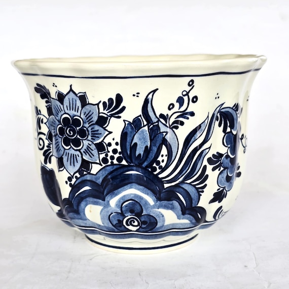 ヴィンテージ デルフトブルー プランター 手描き オランダ陶器 カシュ