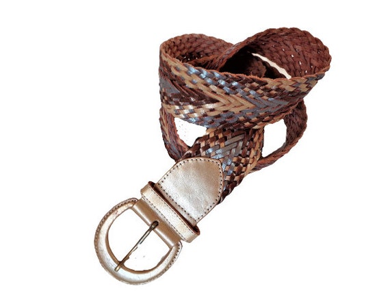 Vintage Braided Leather Belt, Wide Waist Belt, Go… - image 6