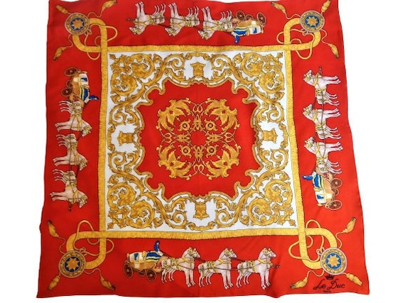 Red Gold Scarf, Horse Carriage Scarf, Baroque Hea… - image 1