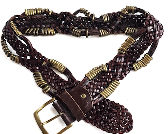 Vintage Woven Braided Leather Belt~ Embossed Croc Look~ Boho  display picture 1