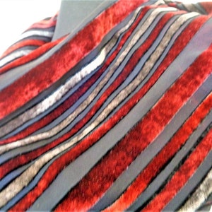 Velvet Burnout Scarf, Burgundy Red Black Scarf, Striped Long Scarf for Women
