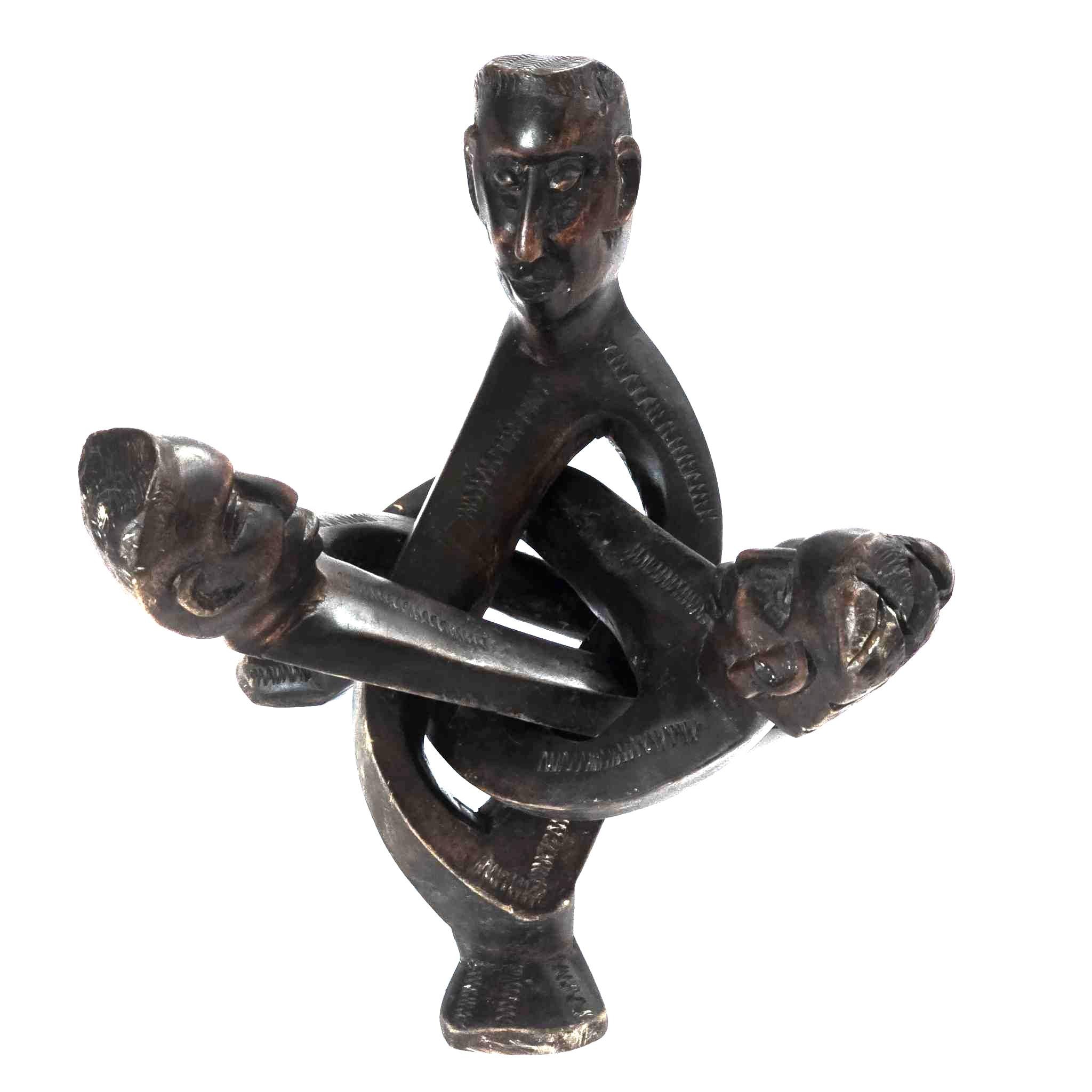 Handcrafted Foldable African Sculpture With Interlocked Figures Wood ...