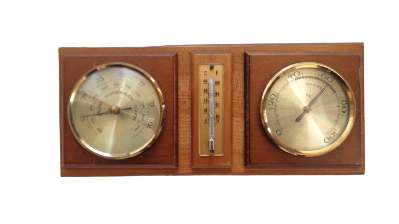 Vintage Wetterstation, Thermometer, Barometer, Hygrometer, Deutsche Wetterfühler Wandbehang Bild 3