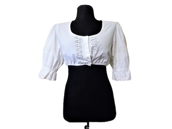 White Crop Dirndl Top, German Dirndl Blouse, Bava… - image 2