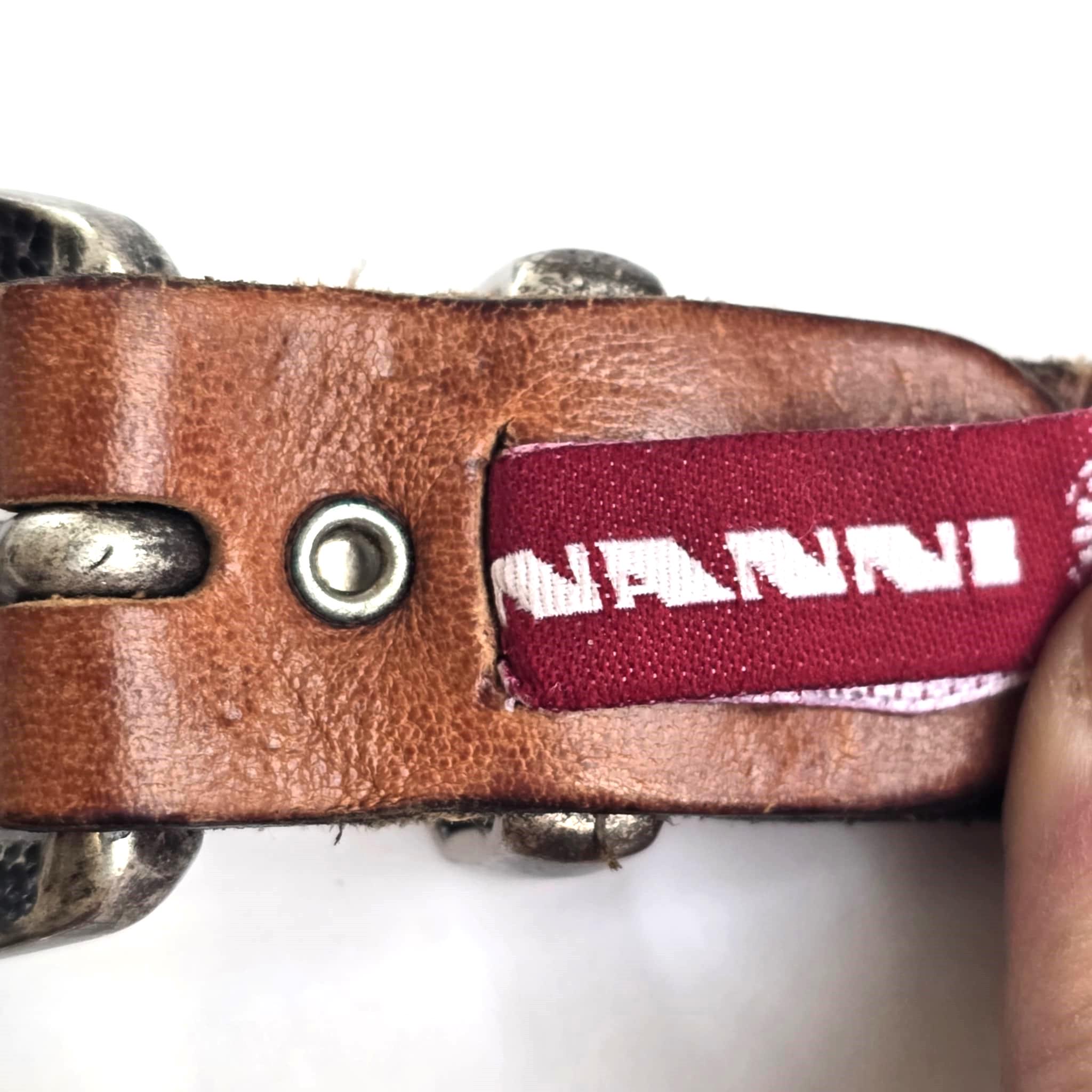 Nanny (Made in Italy) Brown Studded Leather Belt with Antique Brass Buckle Vintage Nanni Italy Brown Leather Belt With Large Buckle  main image 2
