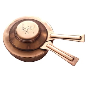 Vintage Swiss Copper Alcohol Burner with Deer Engraving Small Spirit Stove with Lid and Handle Camping or Fondue Heater Rustic Cookware