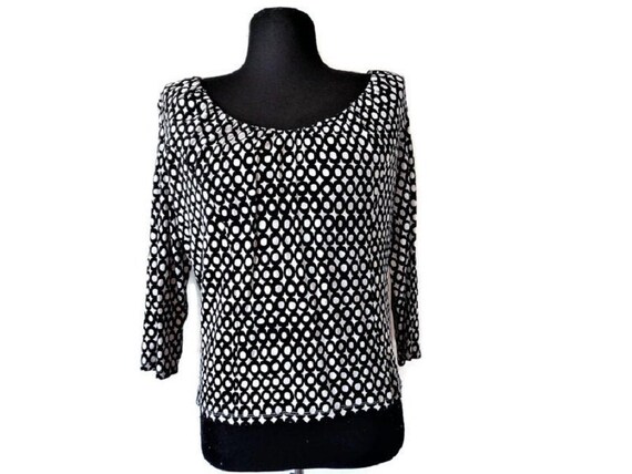 Max MARA Black White Womens Top, Stretch Cotton Bl