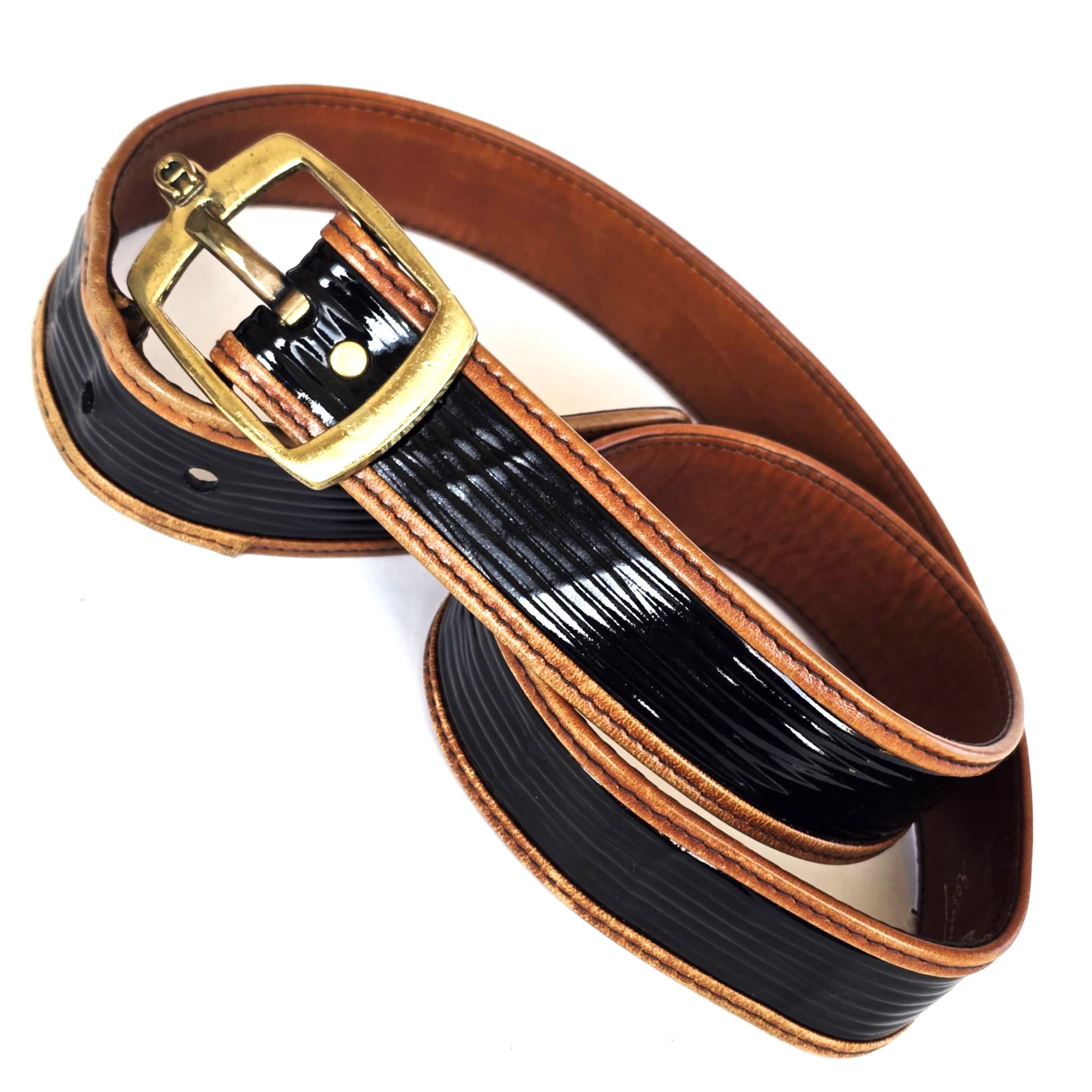 Vintage Etienne Aigner Brown Leather Belt with Turnlock & Hook Vintage Rope + Leather Belt with Brass Details by Etienne  main image 2
