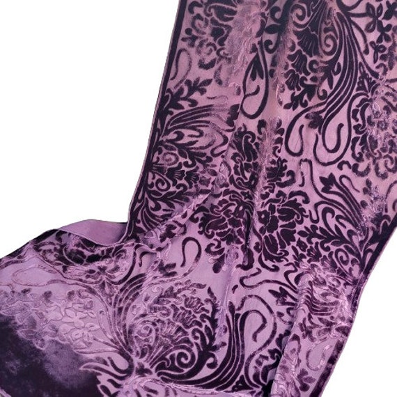 Velvet Burnout Scarf, Long Neck Scarf, Purple Fuc… - image 8