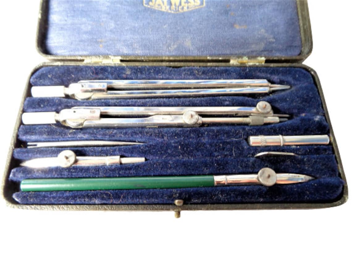 Tools Drawing Instrument Box Antique Drafting Instrument Set, English Drawing Tools, Drafting Box ...