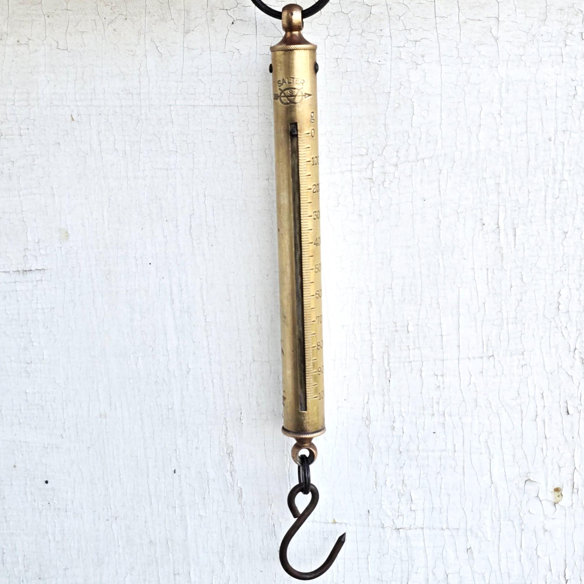 Vintage SALTER Brass Spring Balance Scale, Hanging Weight