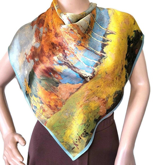 Mulberry Silk Scarf with Gloss Satin Finish, Squa… - image 2