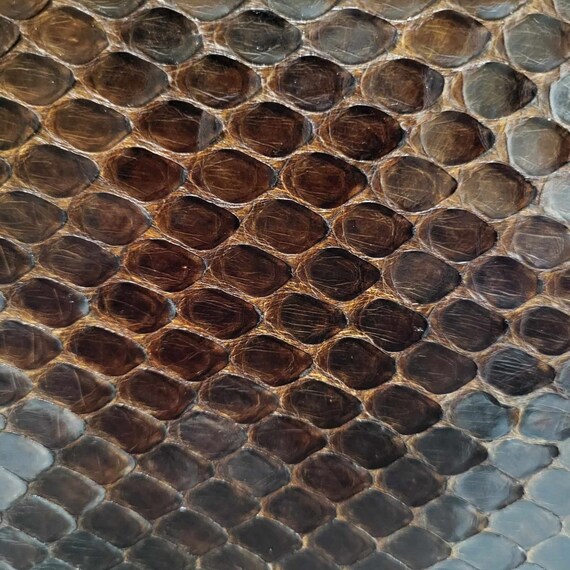 Brown Snakeskin Leather Bag Golden Frame Exotic H… - image 6