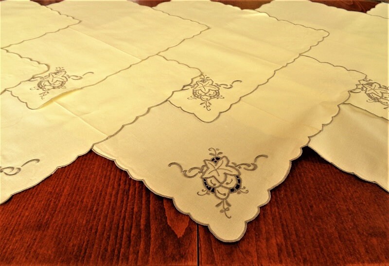 ヴィンテージナプキン10枚セット、マデイラ刺繍、ディナー