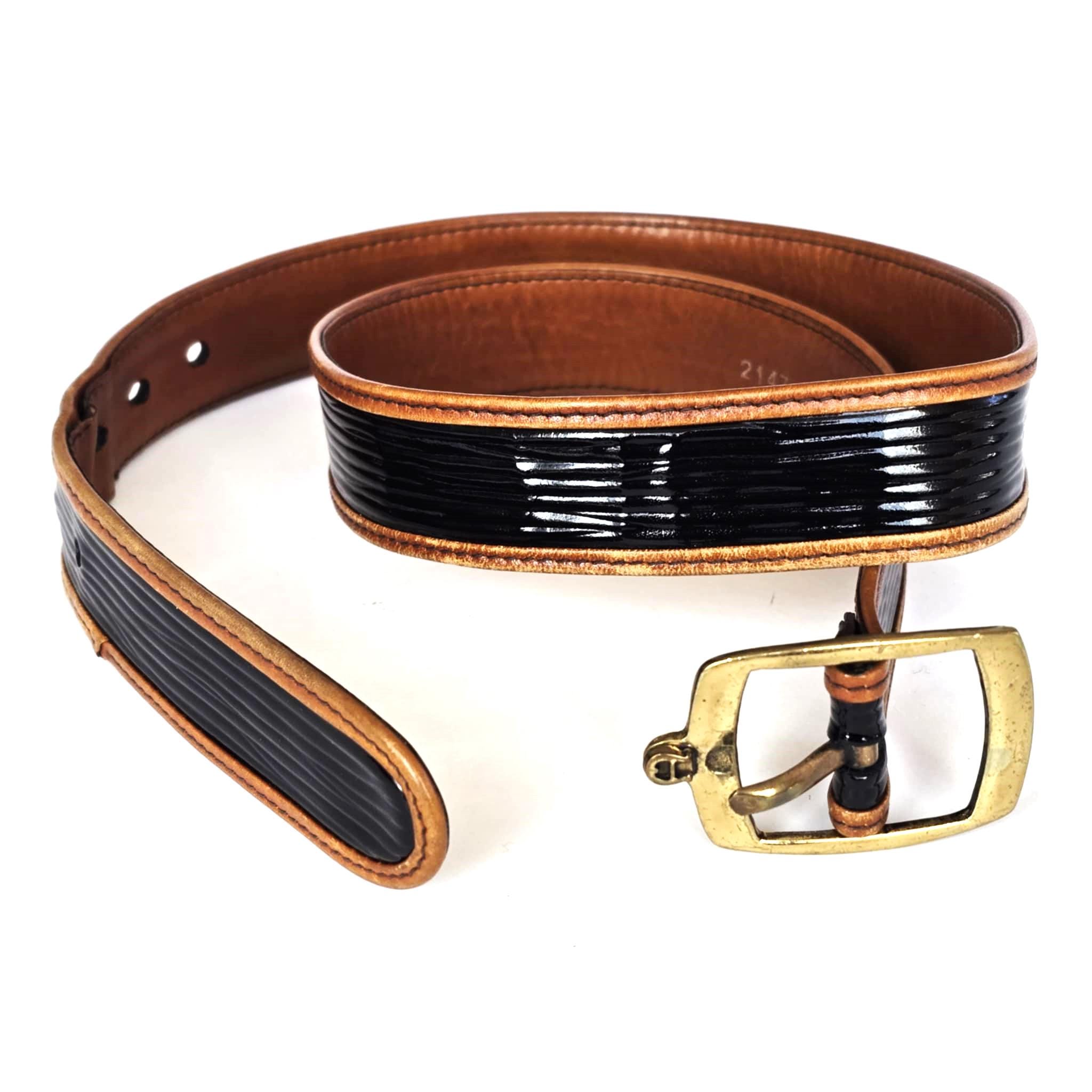 Vintage Etienne Aigner Black and Tan Brown Leather Belt  display picture 1