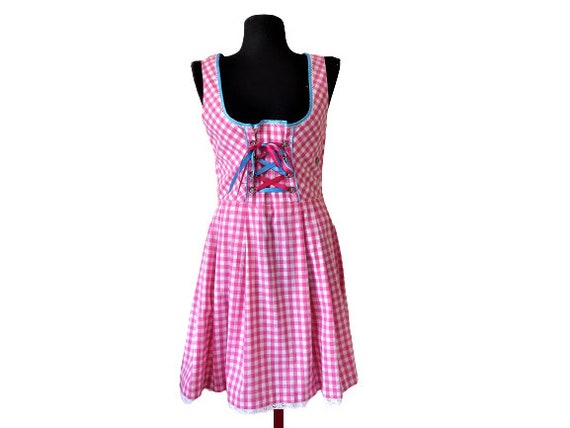 Dirndl Dress with Apron, Pink Gingham Dress, Bava… - image 3
