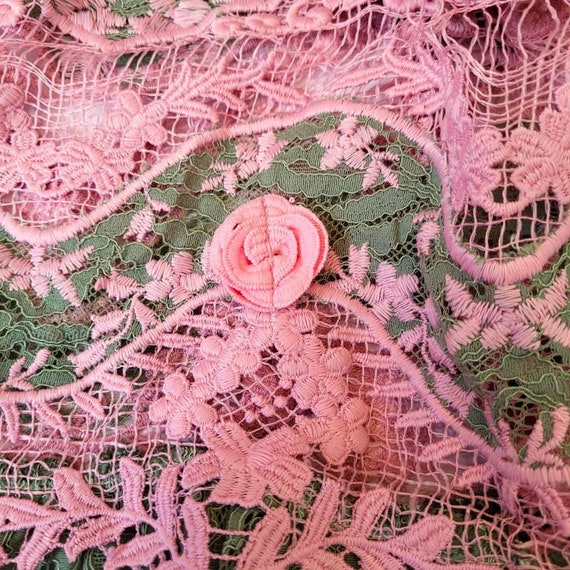 Vintage Italian Lace Dress, Pink Green with Roses… - image 7