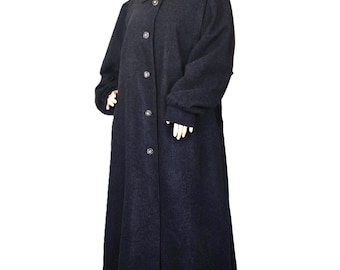 Casaco feminino vintage de lã Loden dos anos 80, sobretudo longo de lã fervida bávara, roupa de inverno preta, original da Baviera.