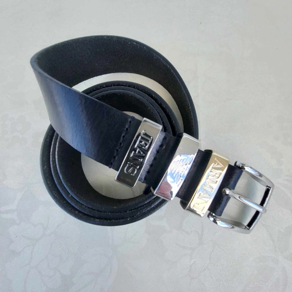 ARMANI Jeans Belt for Men, Black Leather, Silver … - image 8