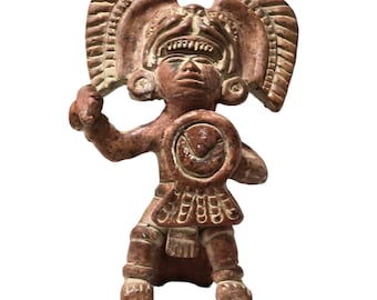 Primitive Mexican Stoneware Figure Aztec Red Clay Figurine Tribal Mexico Art Statuette Glazed Finish Collectible Souvenir Gift Vintage