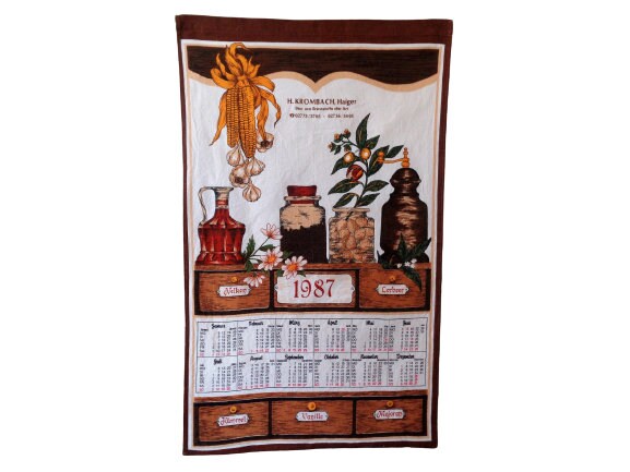Vintage Calendar 1987 Tea Towel Wall Hanging Cloth Calendar 87s - Etsy
