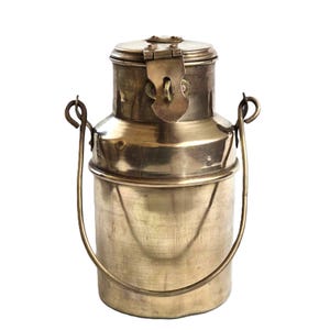 Vintage Brass Milk Pail with Lid and Handle Antique Farmhouse Dairy Container Rustic Milk Can Storage Vessel for Farmhouse  Kitchen Decor