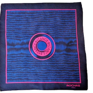 Vintage Silk Pocket Square for Men, Rochas Paris, French Designer, Navy Blue Silk Handkerchief, Gift for Him, Groomsman Gift