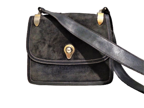 Vintage GUCCI Handbag Purse 70s Black Navy Leather and Suede Shoulder Bag  Leather Inside - Etsy
