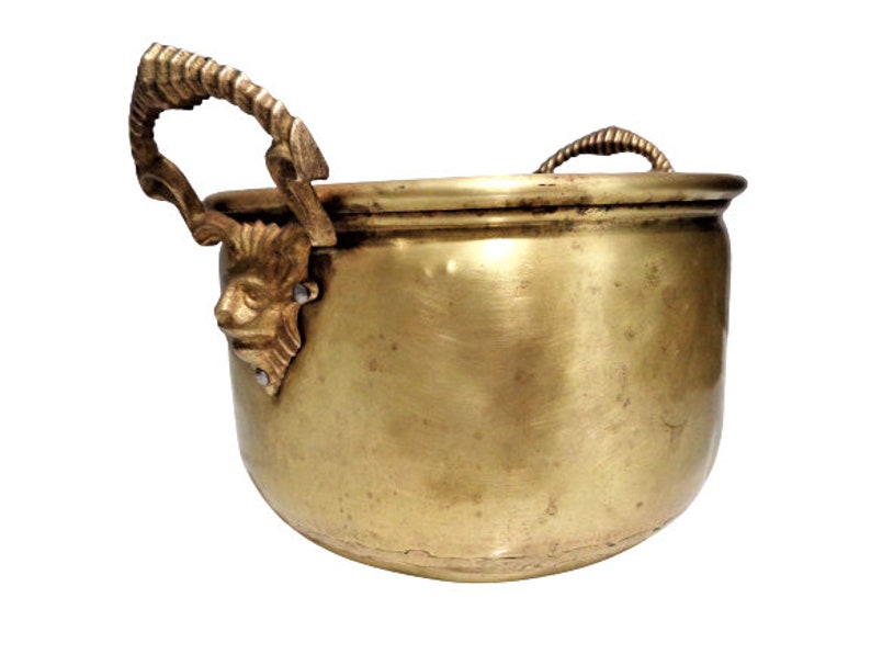 Vintage Brass Planter With Lion Head Handles Large French Etsy