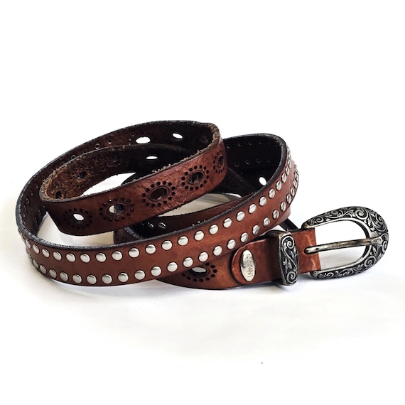 Vintage NANNI Italy Leather Belt, Brown Studded Design  display picture 1
