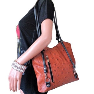 Ostrich Leather Backpack, Convertible Shoulder Bag, Tan Brown Ostrich ...