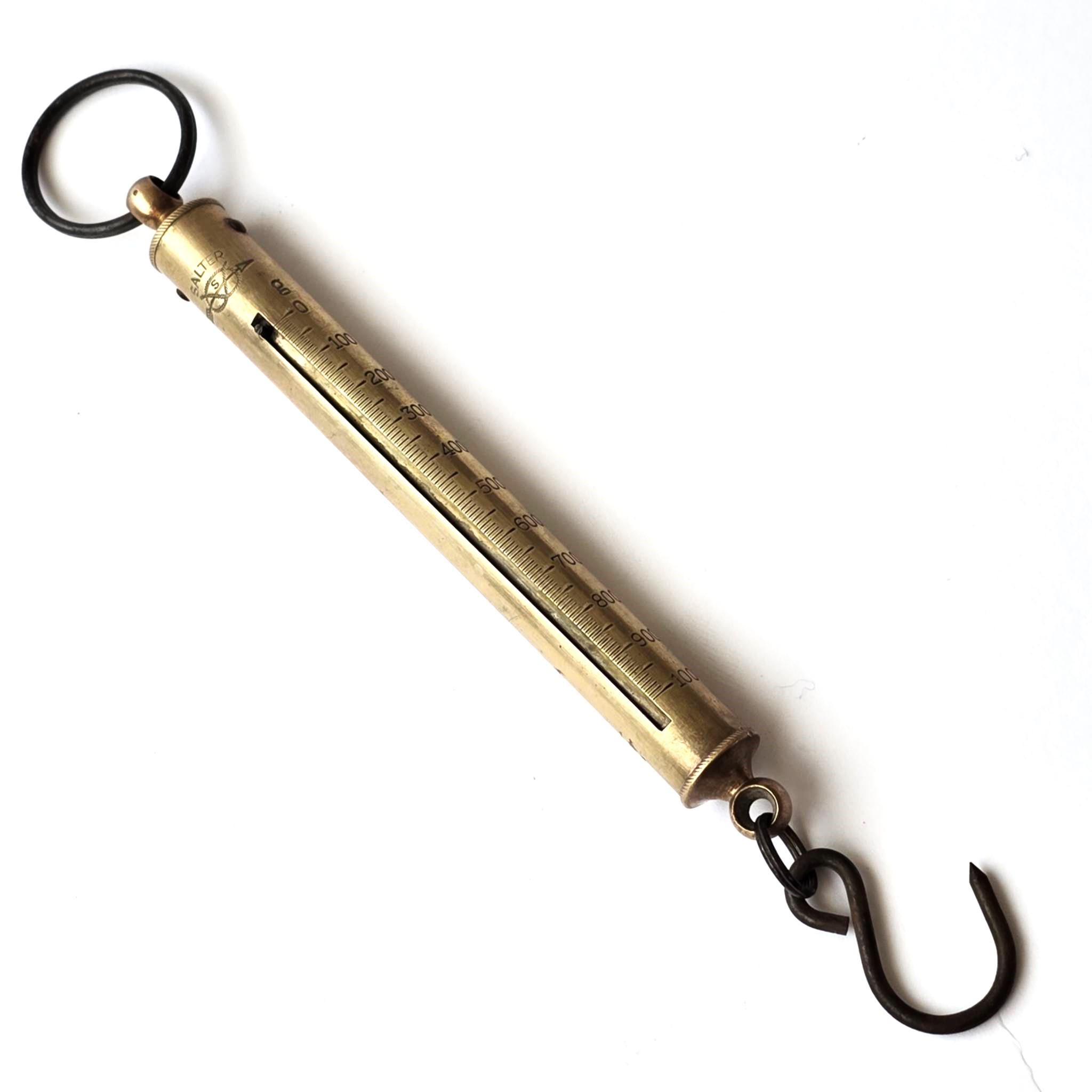 Vintage SALTER Brass Spring Balance Scale, Hanging Weight