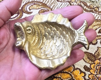 Vintage laiton poisson plat bibelot anneau porte-bijoux ornement Figurine