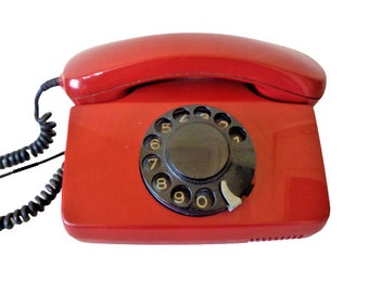 Rotary Dial Telephone, Vintage Rotary Dial Phone, Red Orange Telephone, 1980s