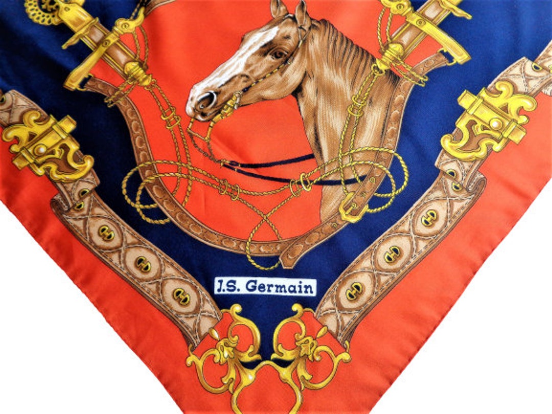 Horse Print Scarf, Vintage Equestrian Scarf, Red Blue Gold Horse Print Scarf, Vintage Equestrian Scarf, Red Blue Gold
